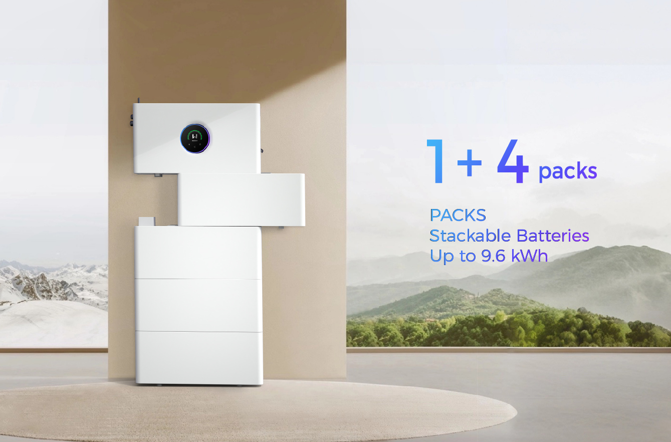 1+4, packs PACKS Stackable Batteries Up to 9.6 kwh